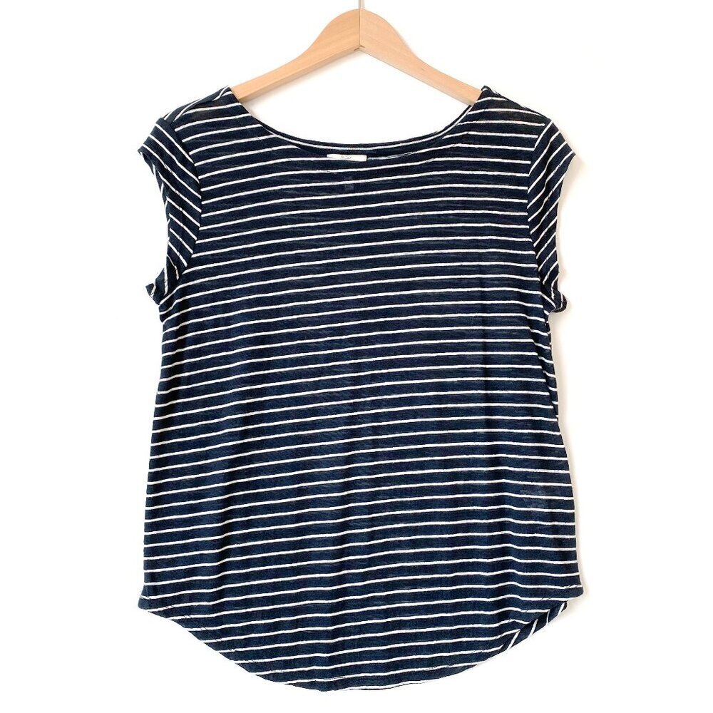 Joie 100% Linen Navy White Striped T-Shirt Short Cap Sleeves Size XS